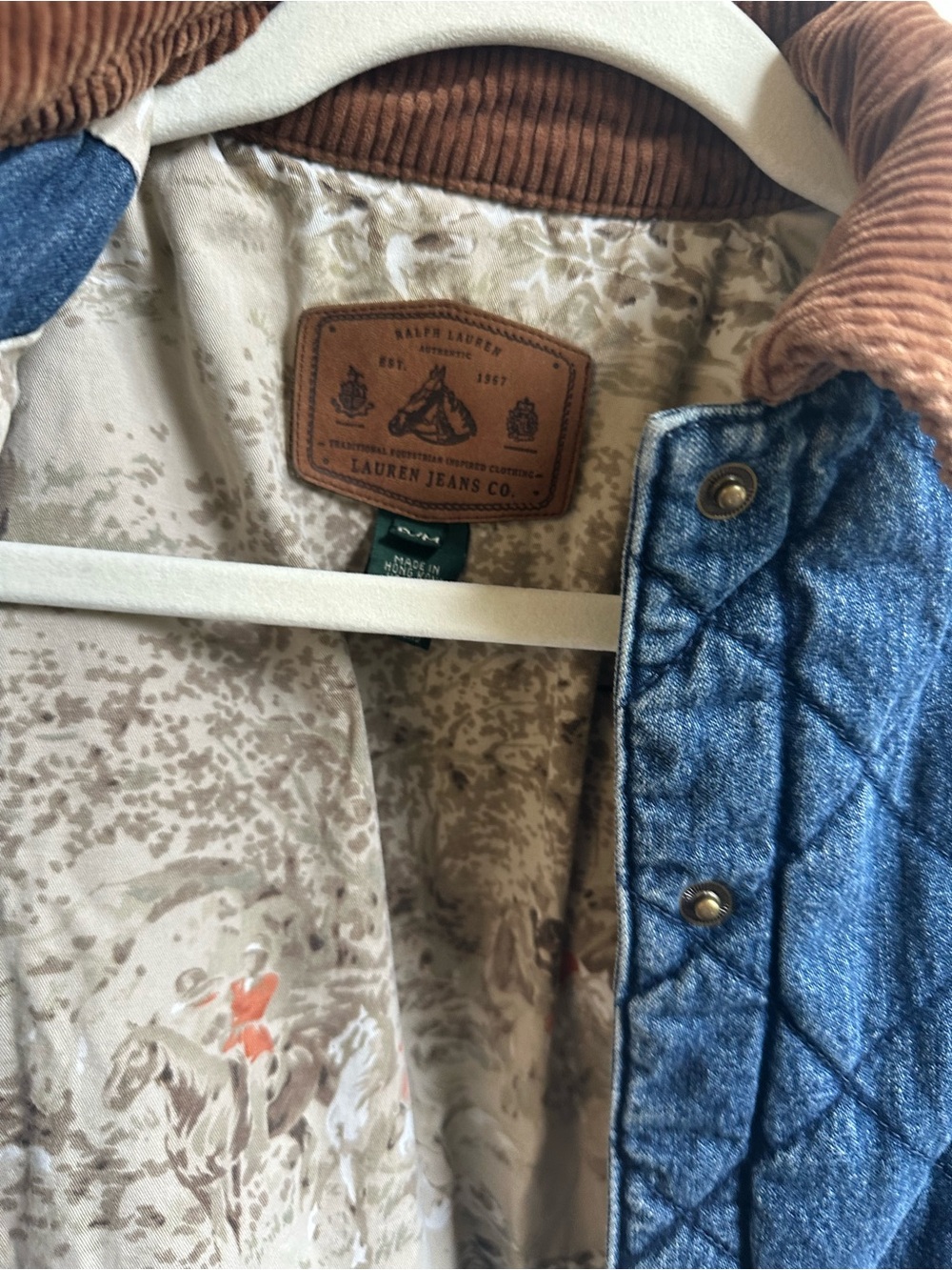 Vintage Ralph Lauren Quilted Blue Denim Jacket with Brown Corduroy Trim - Picture 4 of 5